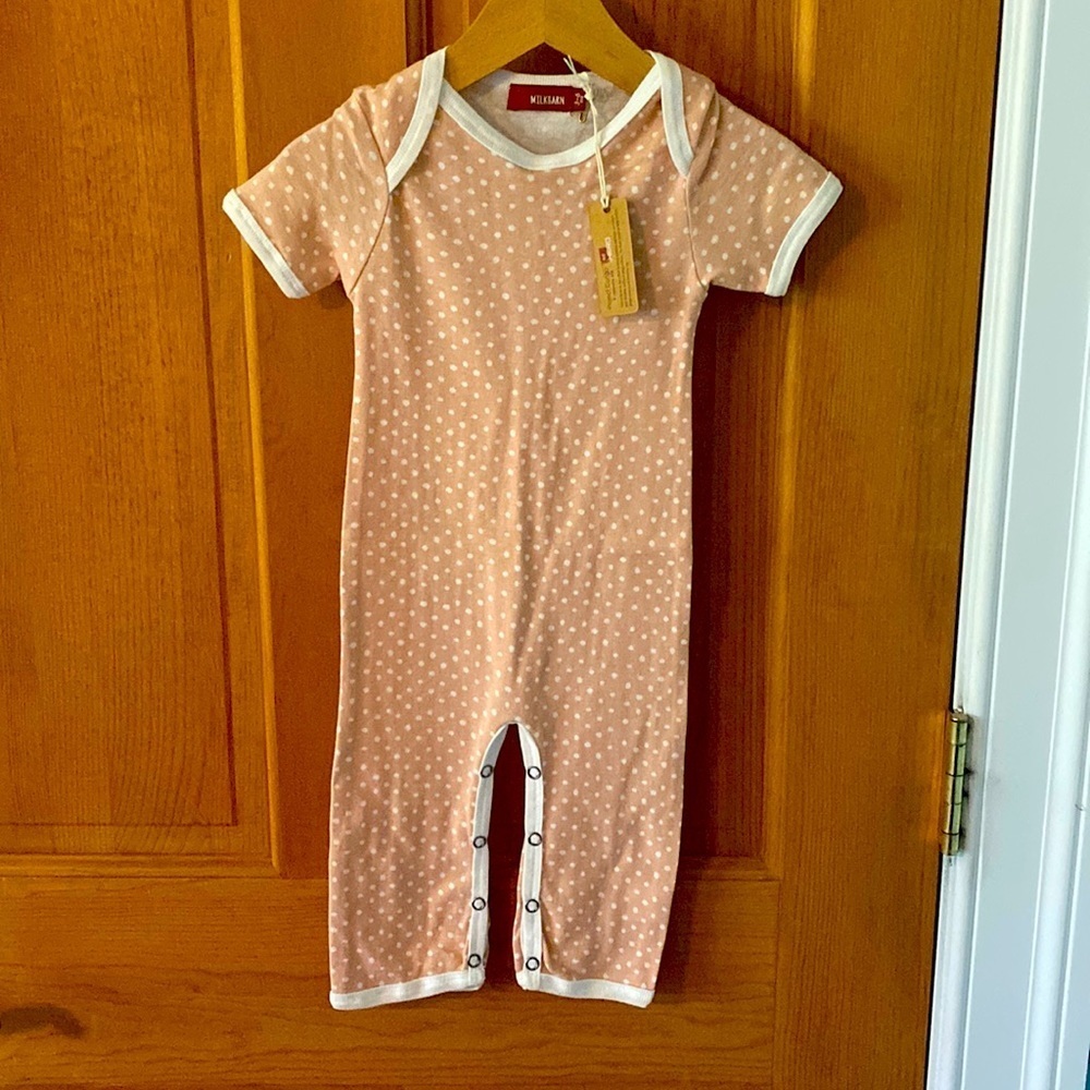 Milkbarn Short Sleeve One Piece Pink Polka Dots Romper, New with tag 3-6 months
